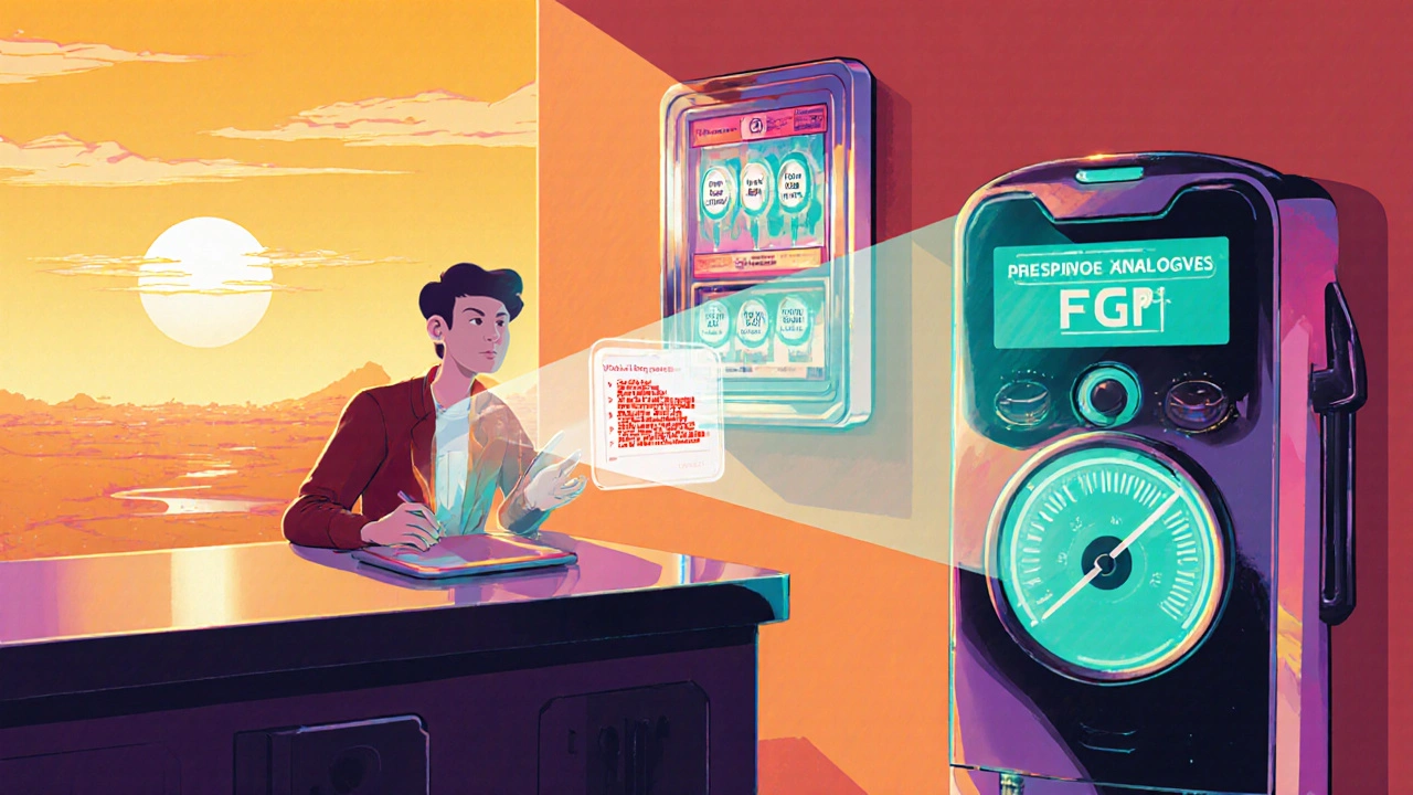 Patient using holographic nutrition app, dialysis machine, and futuristic medications for bone health.