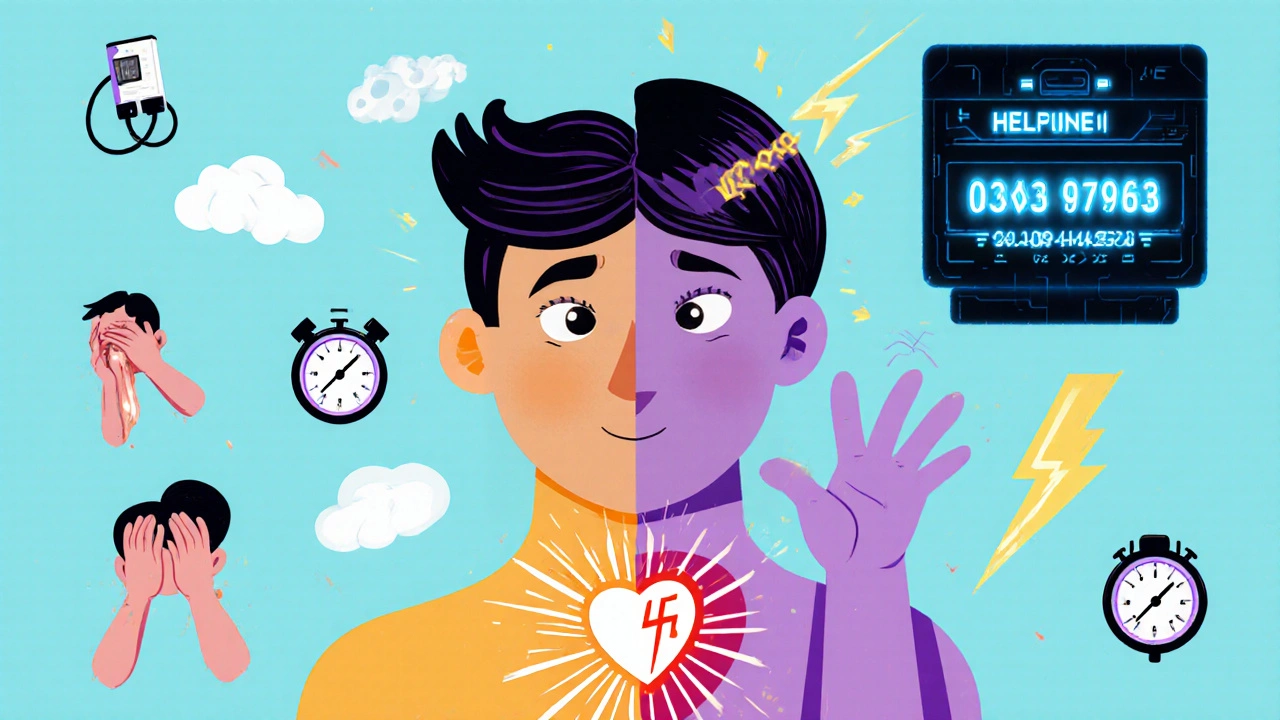 Split human figure with floating symptom icons, illuminated by a glowing poison control hotline.