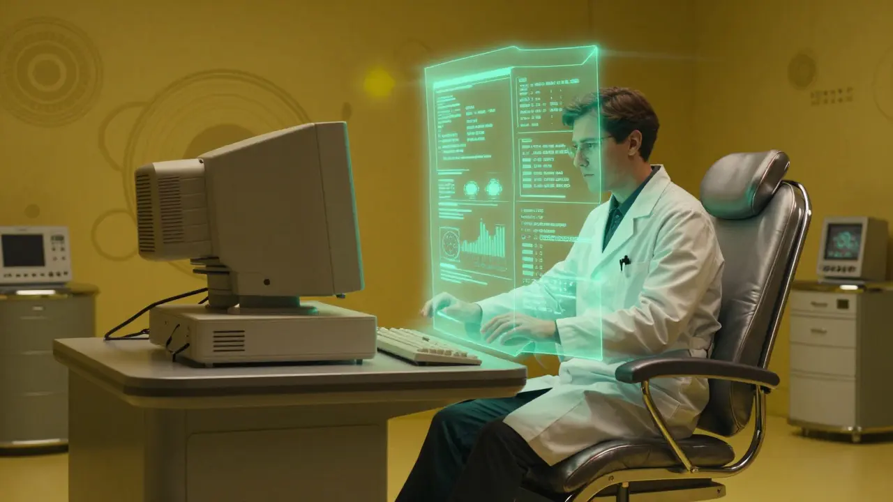 Doctor creates glowing data shield protecting patient during exam