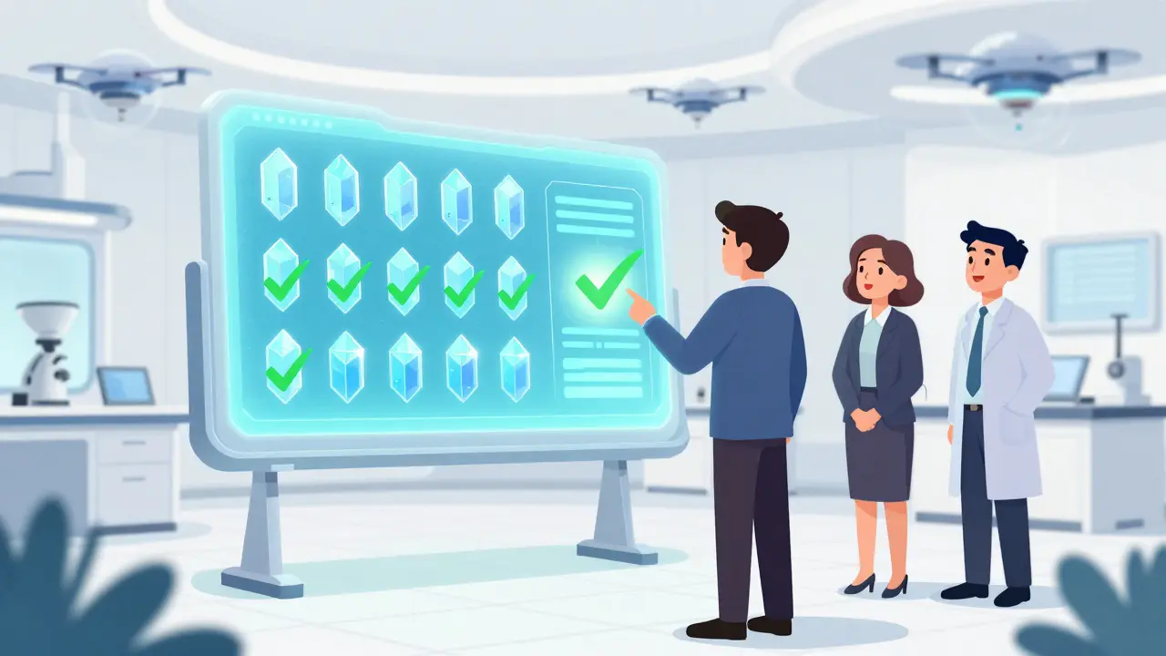 A manager showing a high-tech digital quality system to an FDA inspector